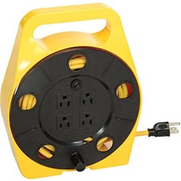 Yellow Quad Plug Cord Reel, 25 ft. - 16 by 3 GA