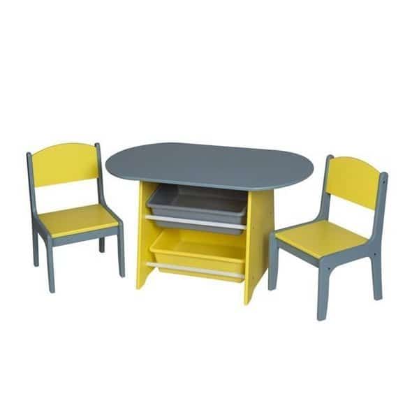 Gift Mark 3040GY Childrens Oval Table with 2 Chairs & Storage Bins - Gray