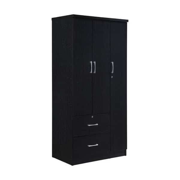 Hodedah HID8020 BLACK 3-Door Armoire with 2-Drawers; 3-Shelves - Black