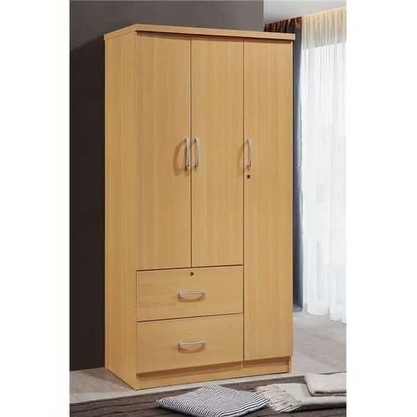 Hodedah HID8020 BEECH 3-Door Armoire with 2-Drawers; 3-Shelves - Beech