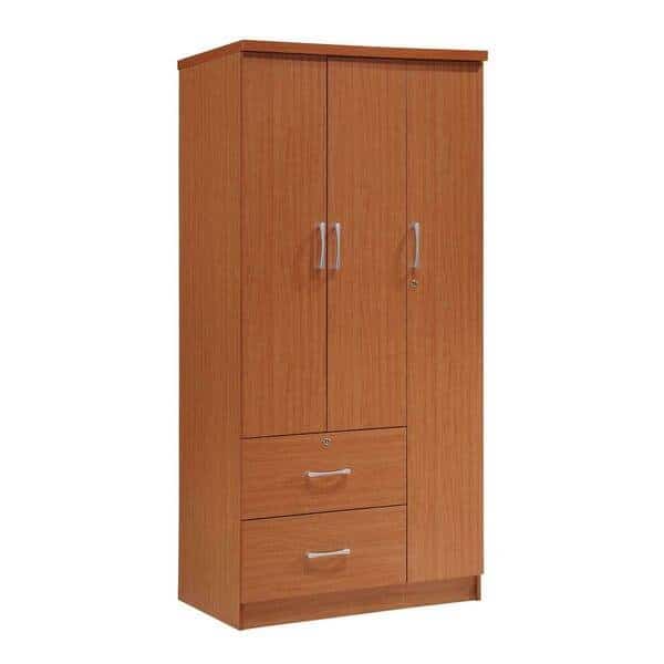 3-Door Armoire with 2-Drawers, 3-Shelves - Cherry