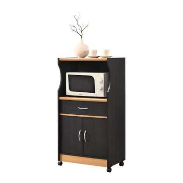 Hodedah HIK77 BLACK-BEECH 45.4 x 15.5 x 23.6 in. Microwave Kitchen Cart; Black & Beech