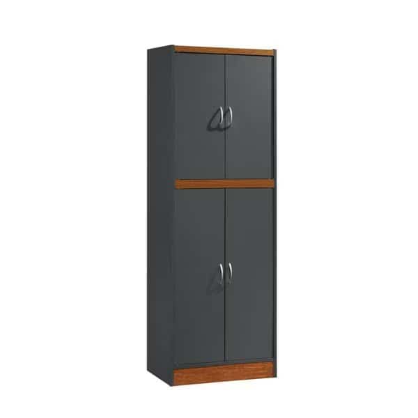 Hodedah HI224 GREY-OAK 71.6 x 15.5 x 26.3 in. 4-Door Kitchen Pantry with 4-Shelves & 5-Compartments; Grey & Oak