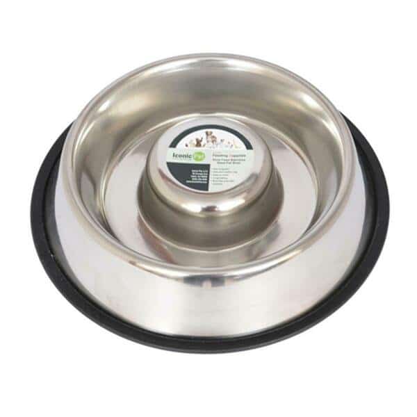 24 oz Slow Feed Stainless Steel Pet Bowl for Dog or Cat - Medium