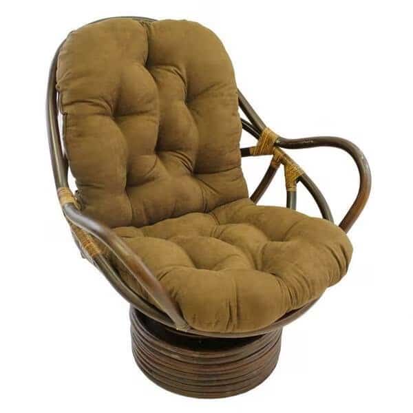 Rattan Swivel Rocker with Micro Suede Cushion, Saddle Brown