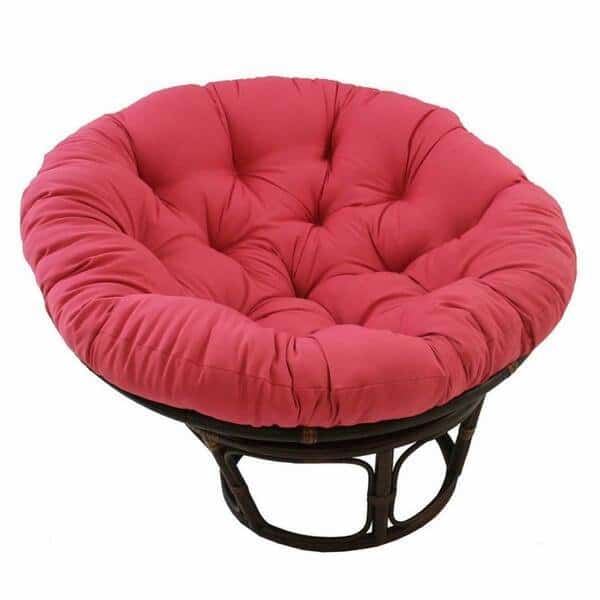 42 in. Rattan Papasan Chair with Solid Twill Cushion, Bery Berry