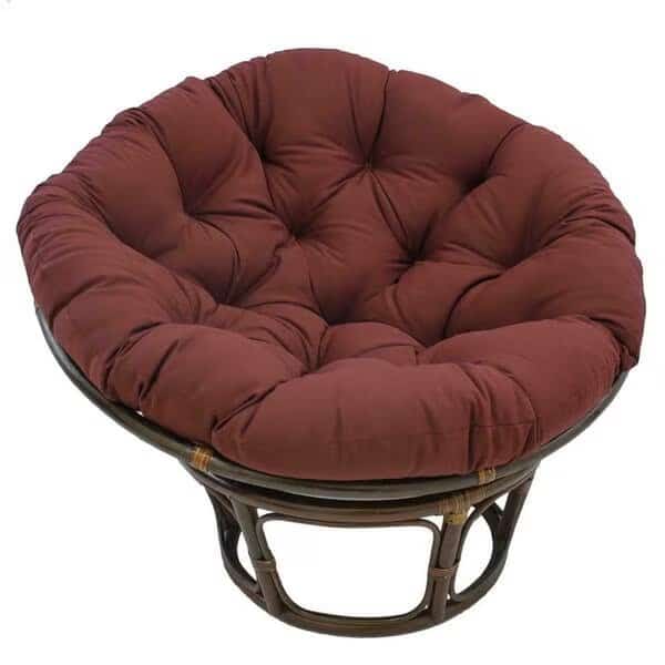 42 in. Rattan Papasan Chair with Solid Twill Cushion, Burgundy