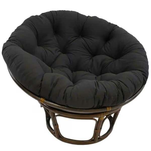 42 in. Rattan Papasan Chair with Solid Twill Cushion, Black