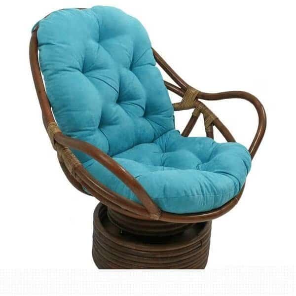 Rattan Swivel Rocker with Micro Suede Cushion, Aqua Blue
