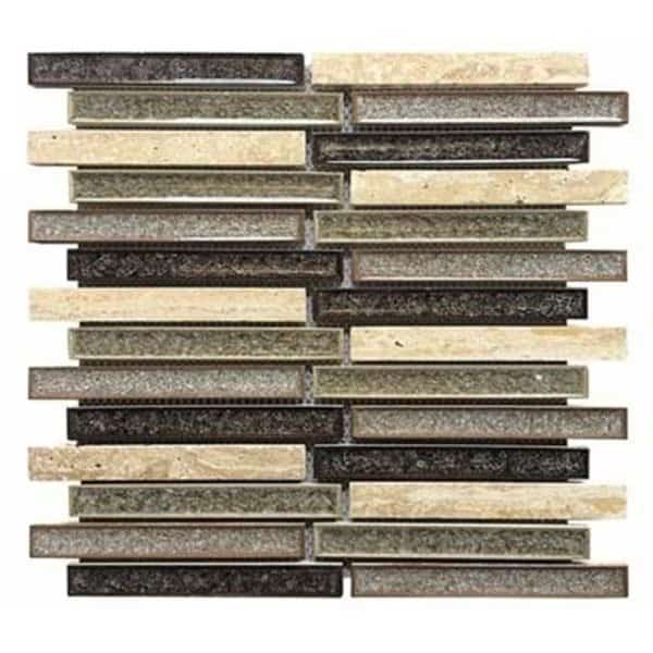 075 x 6 in Ceramic  Stone Linear Mosaic Blend Tan