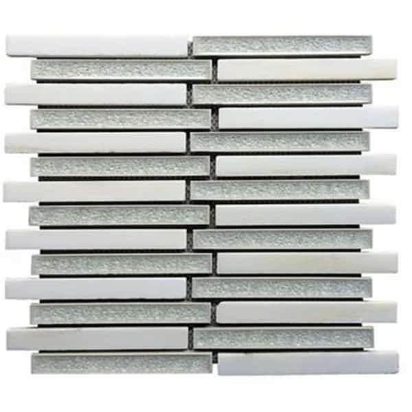 075 x 6 in Ceramic  Stone Linear Mosaic Blend White