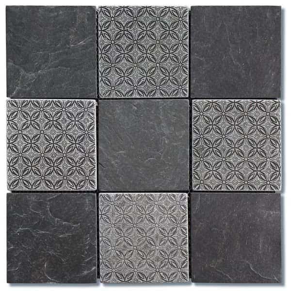 4 x 4 in Classic Deco Square Mosaic Blend Black Slate