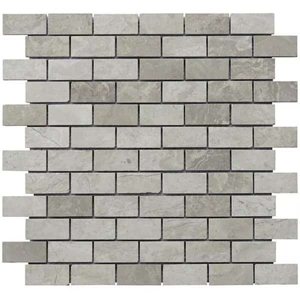 1 x 2 in Limestone Mini Brick Pattern Mosaic Grey