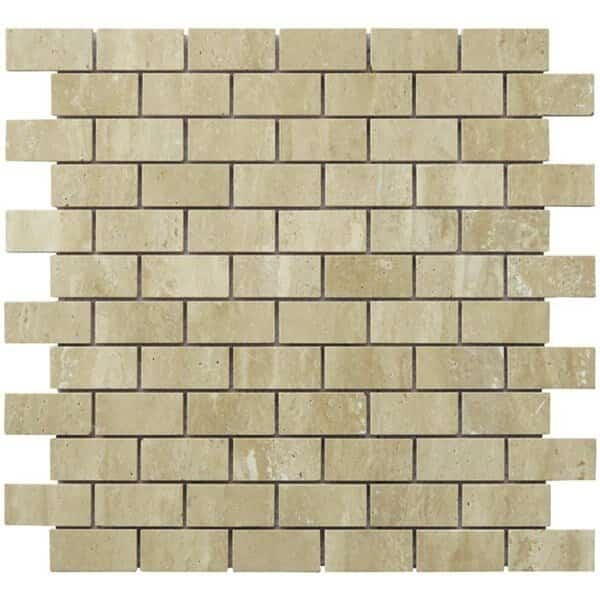 1 x 2 in Travertine Stone Mini Brick Pattern Mosaic, Intrend Tile, Mfr#: NS022C