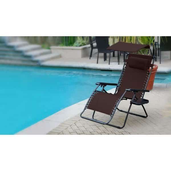 Oversized Olefin Zero Gravity Chair with Sunshade & Drink Tray, Mocha