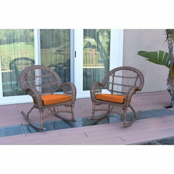 W00210-R-2-FS016 Santa Maria Honey Wicker Rocker Chair with Orange Cushion, 2PK