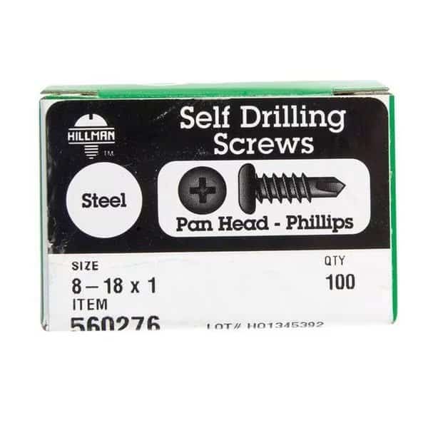 Self-Drilling Screw, #8-18 x 1 in, Pan Head Phillips Drive