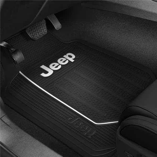 Plasticolor P23-001616R01 1st Row Black Rubber Floor Mats with Jeep; Black