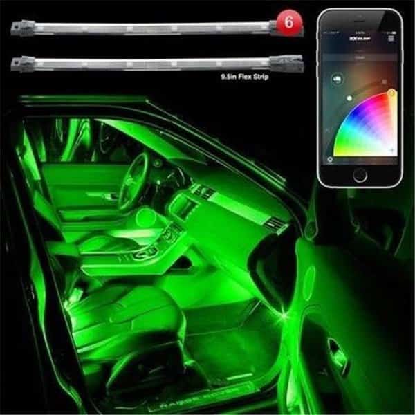 XK Glow KSCARMINI 10 in. Flexible Strip Car Interior Grill XKchrome App Controlled Underglow Kit- Mini; 6 Piece