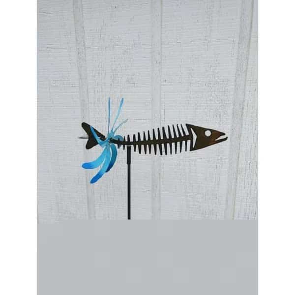 Metal Kinetic Yard Art Fish Spinner Double Motion