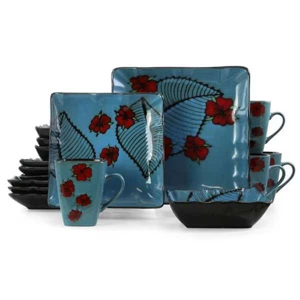 Elama EL-ALOHATIDE16 Aloha Tide Luxurious Stoneware Dinnerware with Complete Setting for 4 - 16 Piece