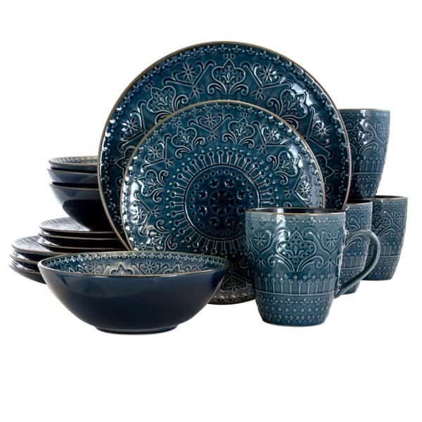Deep Sea Mozaic Luxurious Stoneware Dinnerware with Complete Setting for 4 - 16 Piece