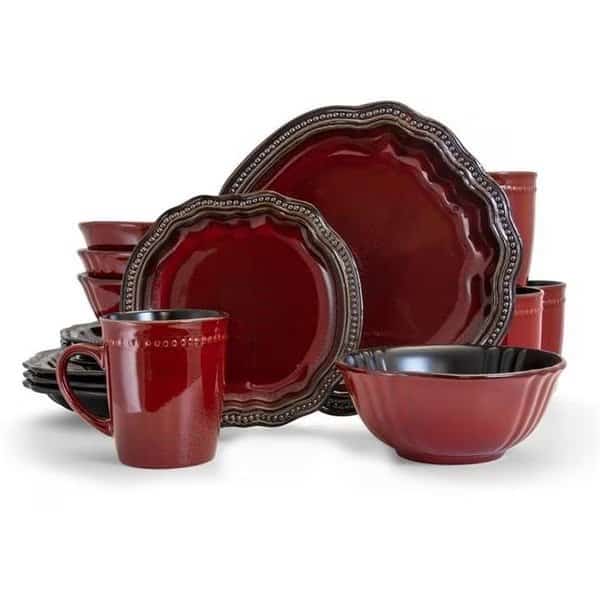 Elama EL-REGENCY16 16 Piece Regency Luxurious Stoneware Dinnerware with Complete Set - Red; Set of 4