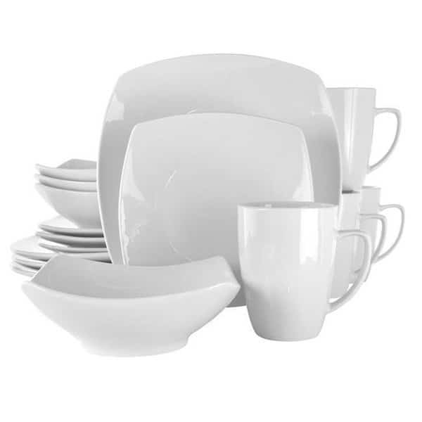 Elama EL-HAYES Hayes Square Porcelain Dinnerware Set; White - 16 Piece