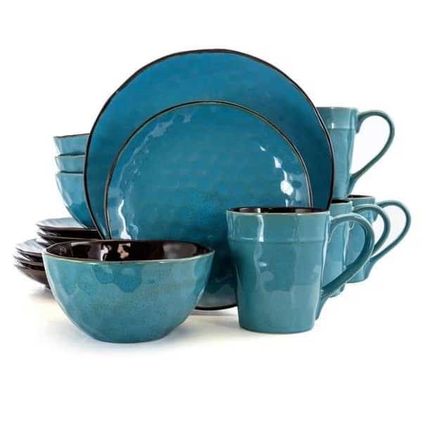Elama EL-SEAGLASS Sea Glass Luxurious Stoneware Dinnerware with Complete Setting for 4; Blue - 16 Piece
