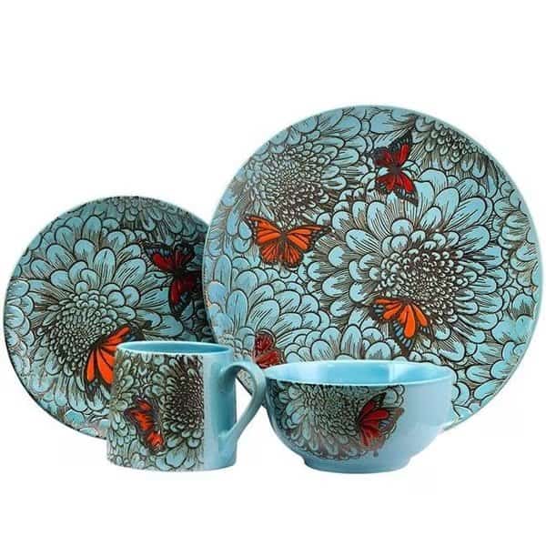 Elama ELM-BUTTERFLY-GARDEN Butterfly Garden 16 Piece Stoneware Dinnerware Set
