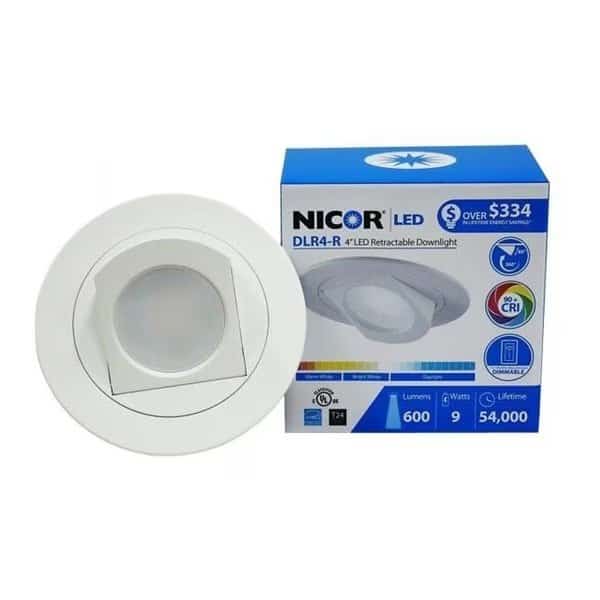 NICOR Lighting DLR4-R-10-120-2K-WH 4 in. LED Recessed Retrofit Adjustable Retractable Downlight; White - 2700K