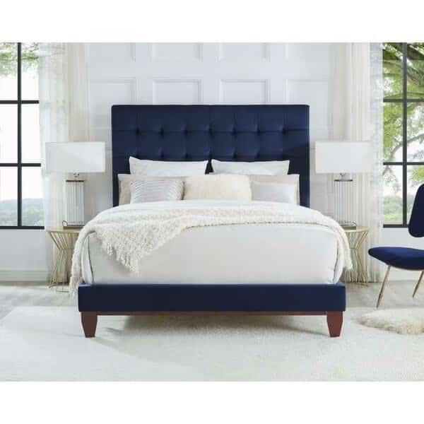 Blake Velvet Button Tufted Platform Bed King Size - Navy
