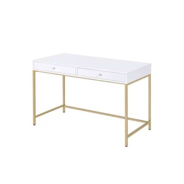 20 x 47 x 31 in. White High Gloss Gold Metal Wood Desk