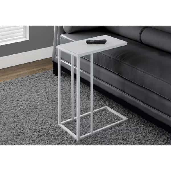 24 in. White Metal with Frosted Tempered Glass Accent Table