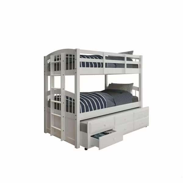 80 x 42 x 70 in. White Twin Bunk Bed & Trundle with 3 Drawers