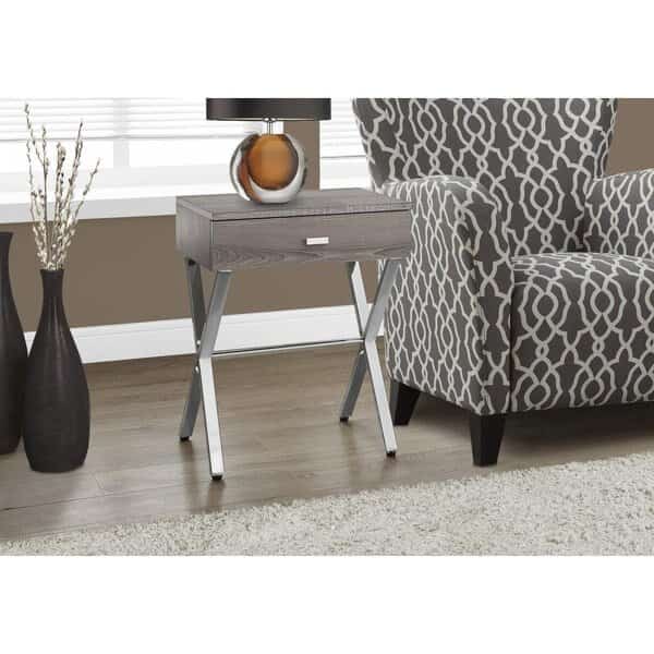 22.25 in. Dark Taupe Particle Board & Chrome Metal Accent Table