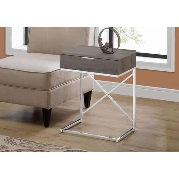24 in. Dark Taupe & Chrome Metal Accent Table, Gfancy Fixtures, Mfr#: GF2467695