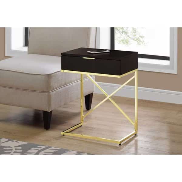 24 in. Cappuccino & Gold Metal Accent Table
