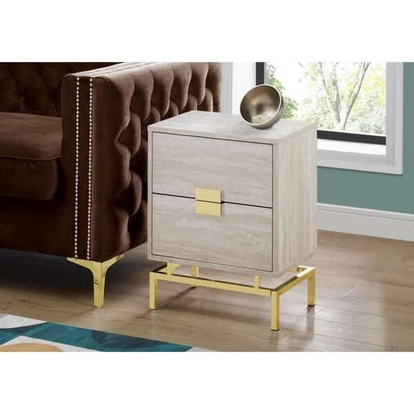 23.5 in. Beige Marble Particle Board & Gold Metal Accent Table