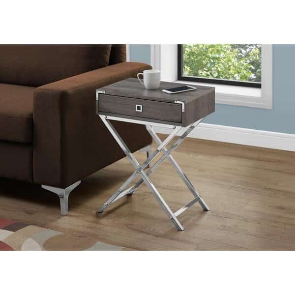 24 in. Dark Taupe Particle Board, MDF & Chrome Metal Accent Table