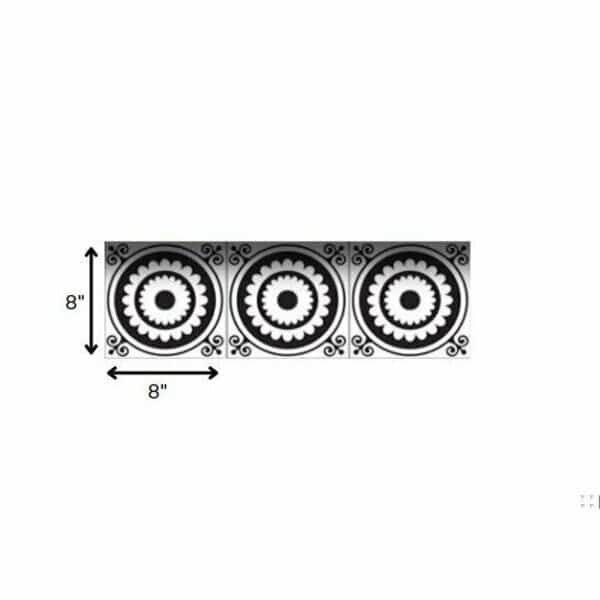 8 x 8 in. Black & White Posy Peel & Stick Removable Tiles, Homeroots, Mfr#: 399984