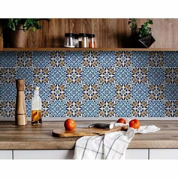 8 x 8 in. Blue White Golden Peel & Stick Tiles