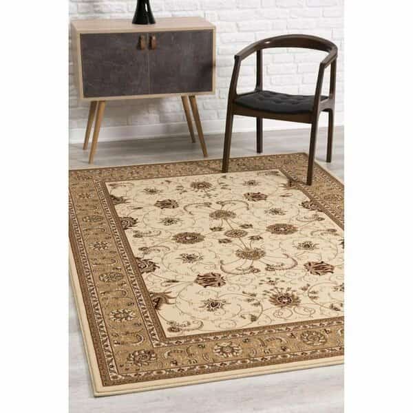8 x 11 ft. Cream & Tan Ornate Border Area Rug, Homeroots, Mfr#: 395237