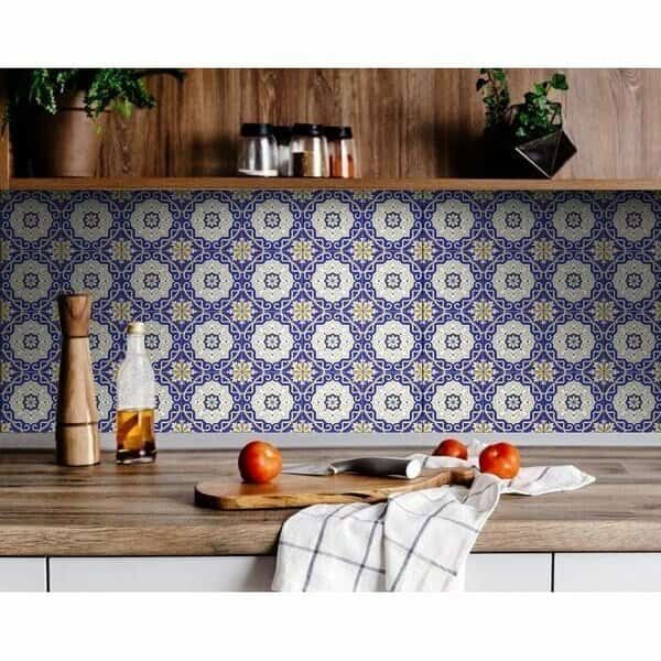 8 x 8 in. Blue, White & Gold Mosaic Removable Tiles