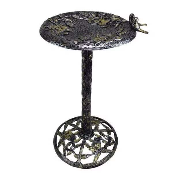 Oakland Living TWINBIRDS-BB-AS 34 in. Handmade Solid Heavy Tall Black & Gold Cast Aluminum High Quality Metal Bird Bath with Twin Singing Birds; Antique Silver