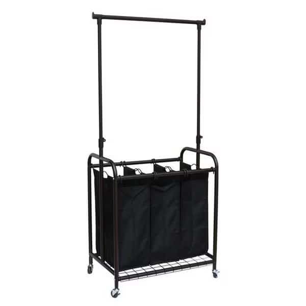 Oceanstar TLS1385 3-Bag Rolling Laundry Sorter with Adjustable Hanging Bar; Bronze