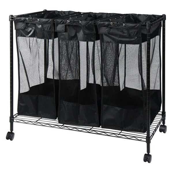 Oceanstar HGTBS1767 Triple Storage Organizer & Laundry Sorter; Black
