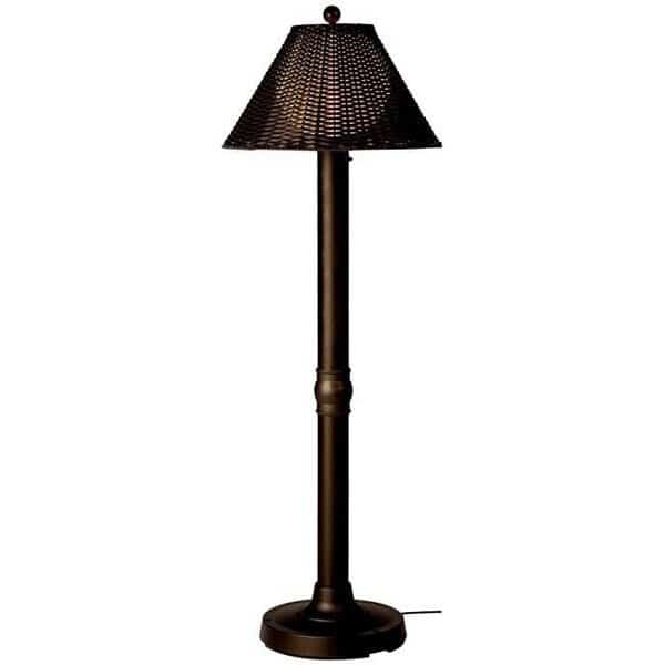 Patio Living Concepts 17201 60 x 3 in. Tahiti II Flat Wicker Floor Lamp with White Tube Body & Tight Weave Shade Bronze Walnut