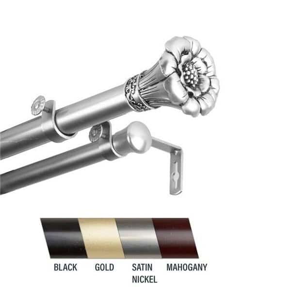 Central Design 100-02-995-D Flora 1 in. Double Curtain Rod; 120-170 in. - Satin Nickel