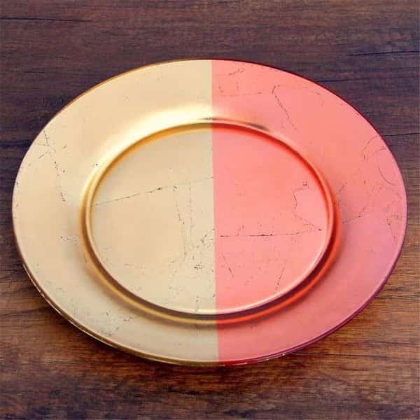 Red Pomegranate  Gilt Demi Salad Plates, Gold & Rose - Set of 4